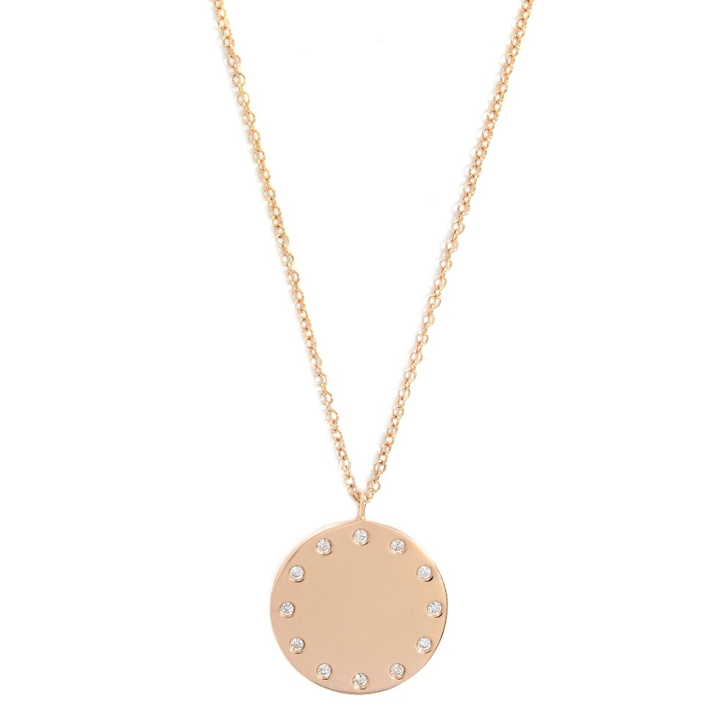 Rachel Koen Round Diamond Circle Disc Pendant Necklace 14k Rose Gold 009cttw 1170$